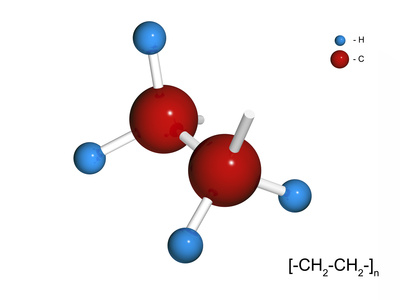 Молекула ПЕ являє собою довгий ланцюг з атомів вуглецю, до кожного з яких приєднано по два атома водню