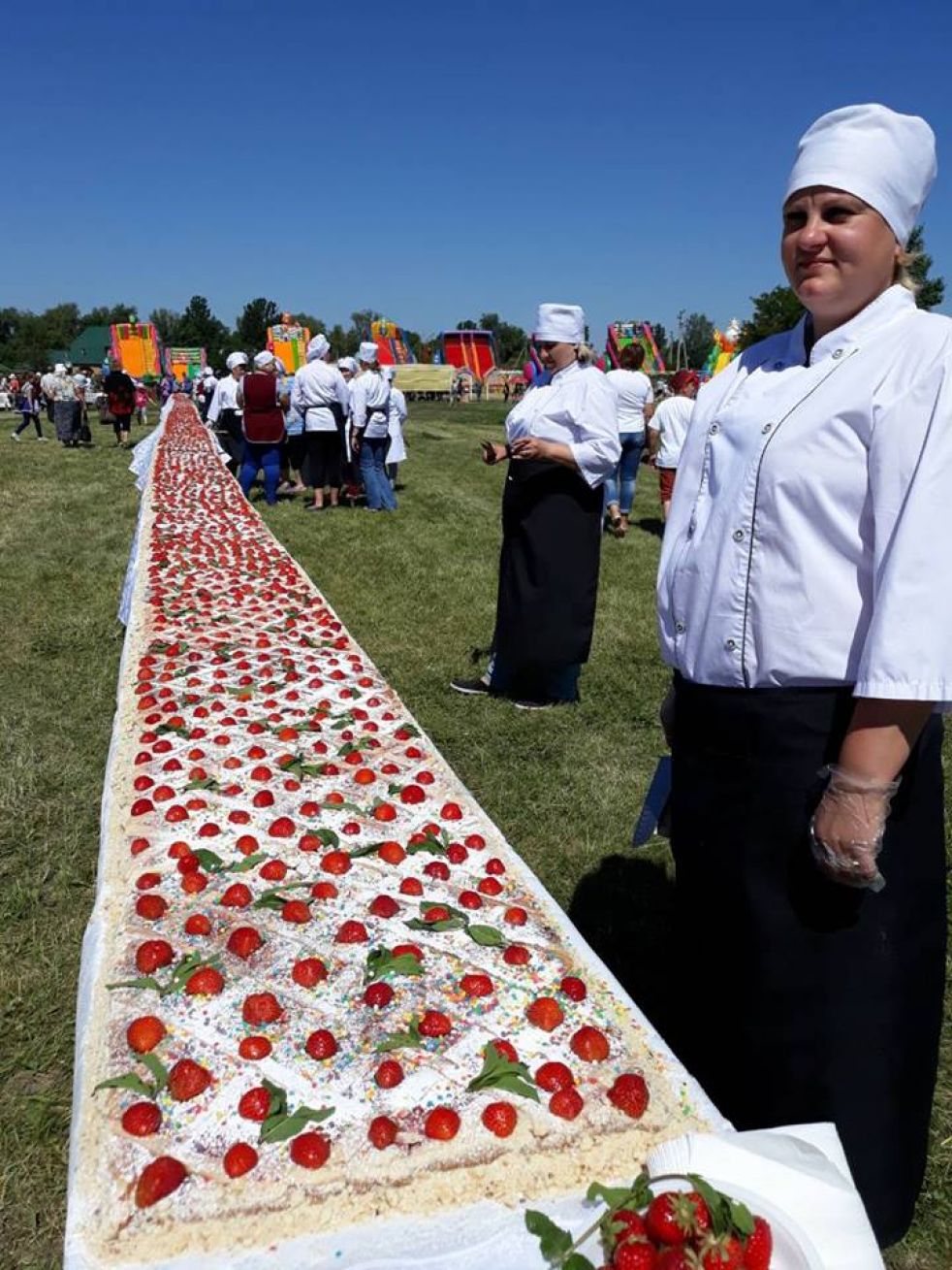 На Сумщині під час щорічного традиційного фестивалю Вітаємо суницю - ягоду-царицю майстри кулінарної справи спекли найбільший в Україні полуничний пиріг